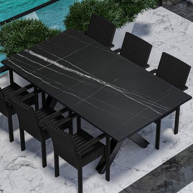 Compact | Gastro HPL Tischplatte | 200 x 100 cm | Schwarz Marmor | Rund | Gastro HPL