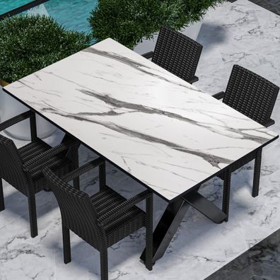 Compact | Gastro HPL Tischplatte | 180 x 90 cm | Weiß Marmor | Rund | Gastro HPL Tis