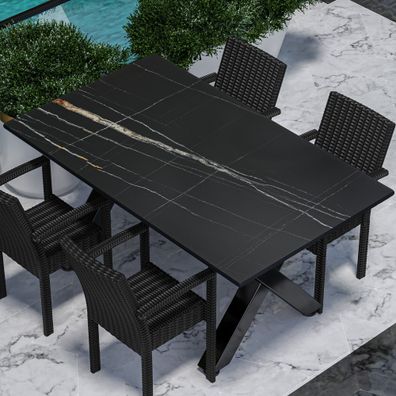 Compact | Gastro HPL Tischplatte | 180 x 90 cm | Schwarz Marmor | Rund | Gastro HPL