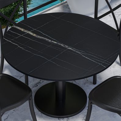 Compact | Gastro HPL Tischplatte | Ø 120 cm | Schwarz Marmor | Rund | Gastro HPL Tis