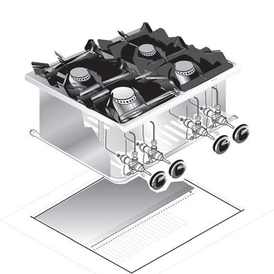 Gastro-Inox Einbau-Gasherd mit 4 Brenner aus Edelstahl