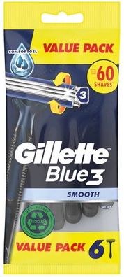 Gillette Blue3 Smooth Einwegrasierer, 6 Stück