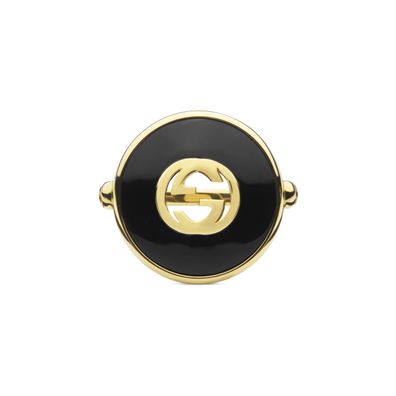 Gucci – YBC786604001 – Gucci-Interlocking-Ring aus Gelbgold, Onyx und Diamant