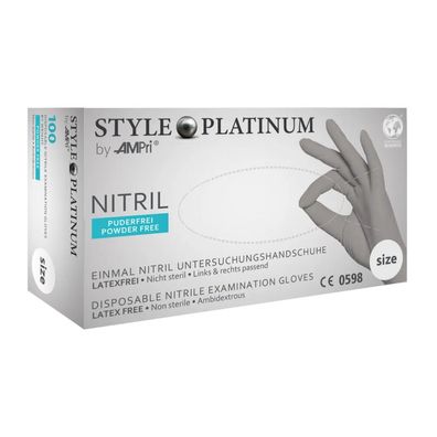 10x STYLE Platinum, Nitril-Untersuchungshandschuh, puderfrei, silbergrau, Gr. L | Box