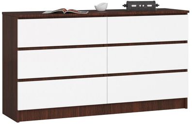 Kommode AKORD K140 Wenge 138 cm 6 Schubladen Front Weiß B138 x H77 x T40 cm