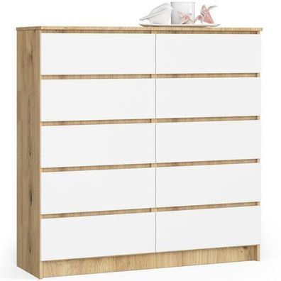 Kommode AKORD K120 Eiche Artisan 120 cm 10 Schubladen Front Weiß B120 x H121 x T40 cm