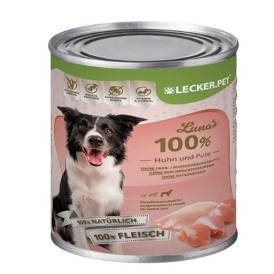 6 - 24 Stk. Lecker. Pet® Luna's 100 % Huhn und Pute Hundefutter Nassfutter - je 400