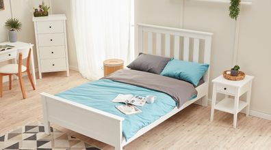 Komplette Schlafzimmer Set Doppelbett Nachttisch Weiß Holzmöbel Luxus