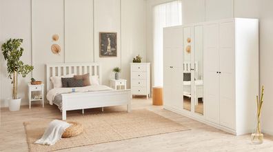 Schlafzimmer Set Bett 2X Nachttische Kleiderschrank Verspiegelt Luxus