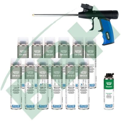 Otto Spar Set: Pistole + Ottopur OP 910 1K Pistolenschaum 12 x 750 ml + Cleaner