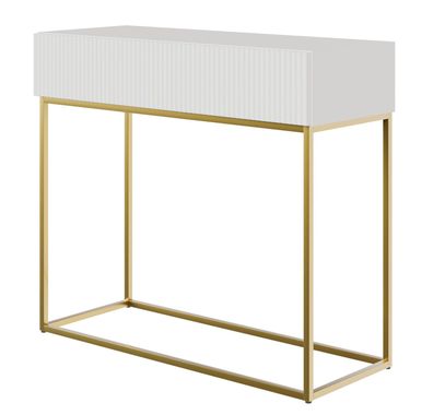 Selsey Veldio - Konsolentisch mit Schublade, Weiß mit goldenem Metallgestell, 90 cm