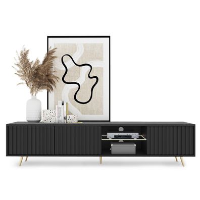 Selsey Bello - TV-Lowboard in Schwarz mit LED, goldene Beine, 175 cm