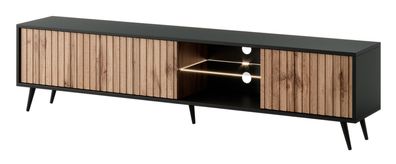 Selsey Bello - TV-Schrank mit Lamellenfronten, Schwarz / Wotan-Eiche mit LED, 175 cm