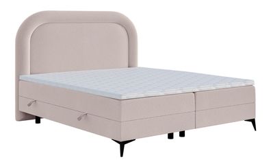 Selsey LOREO - Boxspringbett mit Bettkasten, Chenille-Bezug in Hellbeige, 140x200 cm