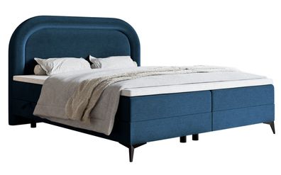 Selsey LOREO - Boxspringbett mit wasserfestem Samtbezug in Dunkelblau, 160x200 cm