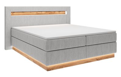 Selsey Oski - Boxspringbett in Hellgrau mit Topper und Beleuchtung, 180x200 cm