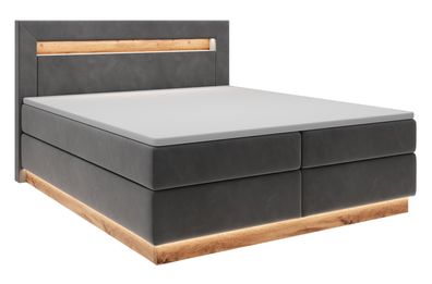 Selsey Promie - Boxspringbett in Graphit mit Topper und Beleuchtung, 140x200 cm