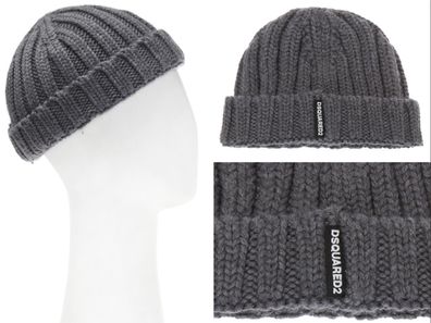 Dsquared2 Braided Wool Beanie Black Ribbed Knit Hat Hut Strickmütze Mütze New