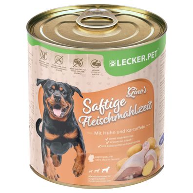 6 - 24 Stk. Lecker. Pet® Gino's Saftige Fleischmahlzeit mit Huhn & Kartoffeln Hundef