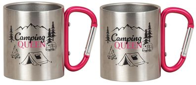 2 Stück Outdoorbecher mit Karabiner pink Metall 200ml Wanderbecher Tasse Camping