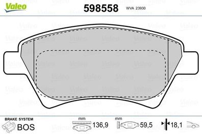 VALEO 598558 Bremsbeläge