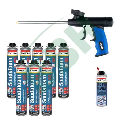 SOUDAL Spar-Set: Schaumpistole + 8 x 750 ml Pistolenschaum Soudafoam Gun + Reiniger