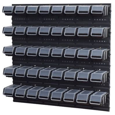 Stapelboxen Set 4 x Wandregal Lagersystem + 40 Boxen schwarz