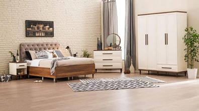 Luxus Schlafzimmer Set 6Tlg Design Holzmöbel Bett 2X Nachttische Einrichtung