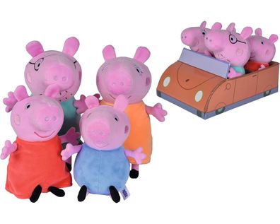 Simba Peppa Wutz Plüschtier Familie im Auto 4-tlg Kuscheltiere Set Plüschfiguren