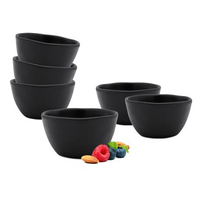 Porzellan Dip Schale rund 11 cm schwarz - 6er Set - Snack Dessert Saucen Schüssel