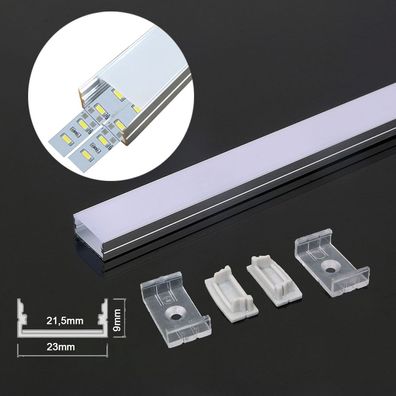 2 Meter 23mm Breite Aluprofil Alu Schiene Profil LED Kanal für LED Strip mit Milch