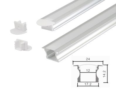 2 Meter Aluprofile Alu Schiene Profil LED Kanal für LED Strip mit Milchglas Abdec