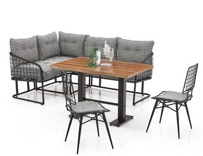 Wohnzimmer Set Ecksofa L-Form Metallsofa Mit Kissen Stühle Tisch Metall