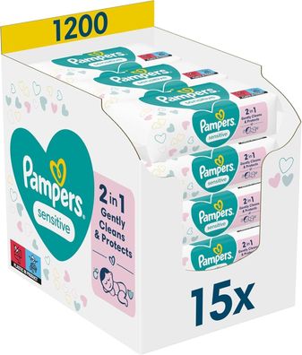 Pampers Sensitive Baby Wipes 1200 Ct (15x80) - Gentle, Dermatologist-Tested for Newbo