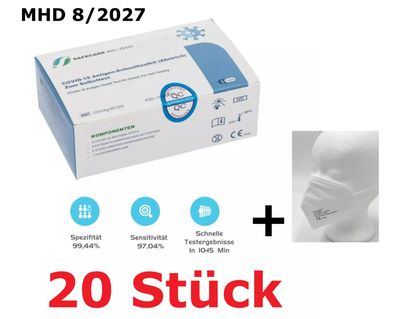 20x Corona Schnelltest Safecare Selbsttest COVID-19 Antigen Test Laien 9/27 + 20 FFP2