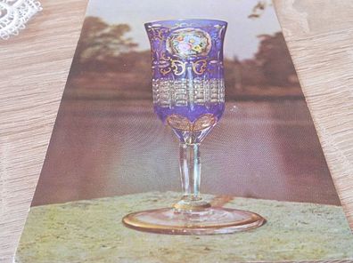 4904 / Ansichtskarte - Vase blauer Überfang gekugelt, Goldornamente und Medaillon