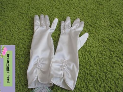 Neue Satin Handschuhe mit Deko Knopf, Ivory, elastisch, Brauthandschuhe, Hochzeit