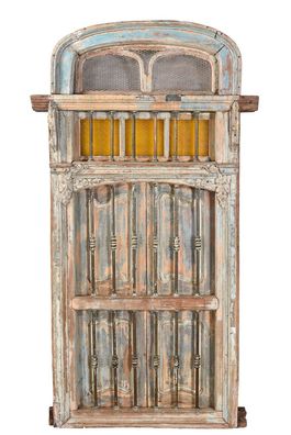 India 1920 mächtige Eingangstér Tor mit Rundbogen aus Holz und Metallbeschlägen