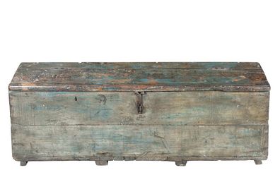 Indien 1920 alte Truhe Werkzeug Box aus grobem Holz blaue Farblasuren