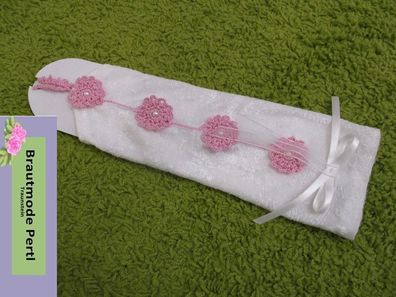 Braut Stulpen, Weiß-Rosa, Handmade, Einzelstück, Samt, Hochzeit