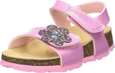 Superfit Jungen Mädchen Fussbettpantoffel Sandale mit Glitzerblumenapplikation,