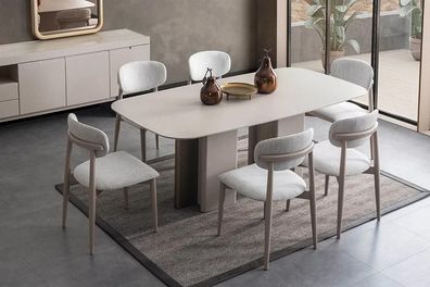 Moderne Essgruppe Elegantes Esszimmer Set Esstisch Mit 6X Stilvollen Stühlen