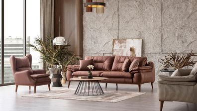 Sofagarnitur Couch Polster Möbel Sitzgarnitur 3 + 1 Couch Braun Wohnlandschaft