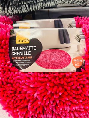 DEKOR Badematte Chenille - Rund, mit edlem Glanz - Pink