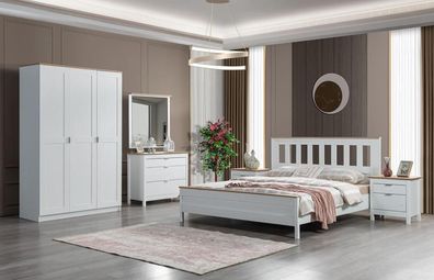 Schlafzimmer Set Komplett Schrank Bett Kommode Nachttische Weiß 5Tlg