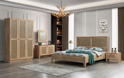 Schlafzimmer Set Komplett Schrank Bett Kommode Nachttische Braun 6Tlg