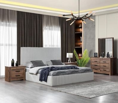 Komfortables Schlafzimmer Möbel Set 2X Nachttische Kommode Bett Schrank 4Tlg