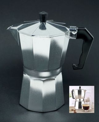 Espressokocher Aluminium für 6 Tassen Espresso Kanne 300 ml Füllmenge Kaffeebereit