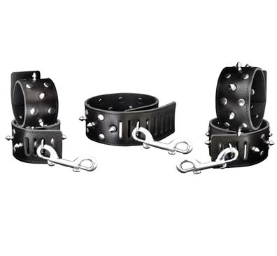 Leder Bondage Set Halsband Handfesseln Fußfesseln Fesselset mit Dornen