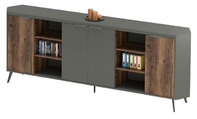 Büroschrank Aktenschrank Sideboard Schrank Holz Grau Braun Freistehend